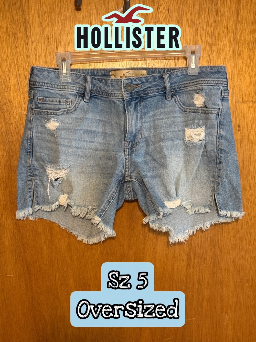 Hollister Light Blue Distressed Denim Stretch Boyfriend Shorts Like New Sz 5